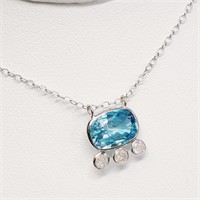 $2600 10K Blue Zircon(4.5ct) Diamond(0.36ct) Ne