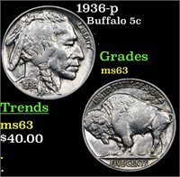 1936-p Buffalo 5c Grades Select Unc