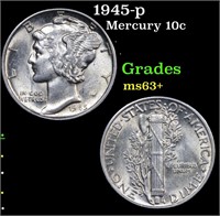 1945-p Mercury 10c Grades Select+ Unc