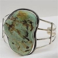 STERLING SILVER TURQUOISE CUFF BRACELET SIGNED