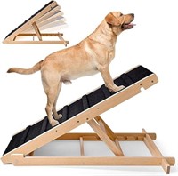 Wooden Dog Stairs, Adjustable Pet Dog Ramp with 5