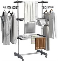 ULN - HOMCOM 3-Tier Clothes Drying Rack, Stainless