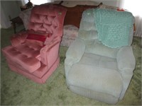 Blue recliner and pink upholstered chair