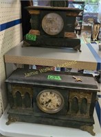 2 Antique Mantle Clocks. Faux Marble Lion Head