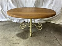 Coffee Table Oval Wood Wrought Iron Base