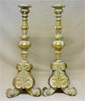 Tall Carved Gilt Wood Candle Stands.