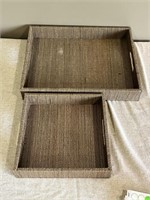 Pair of Brown Wooden Accent Serving Trays