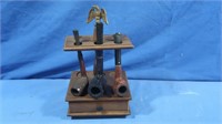 Vintage Pipe Stand & 3 Briar Pipes