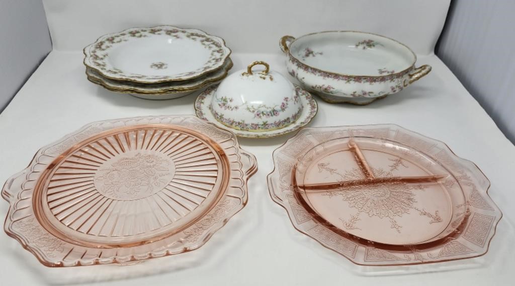 Pink depression & Limoges Dishes