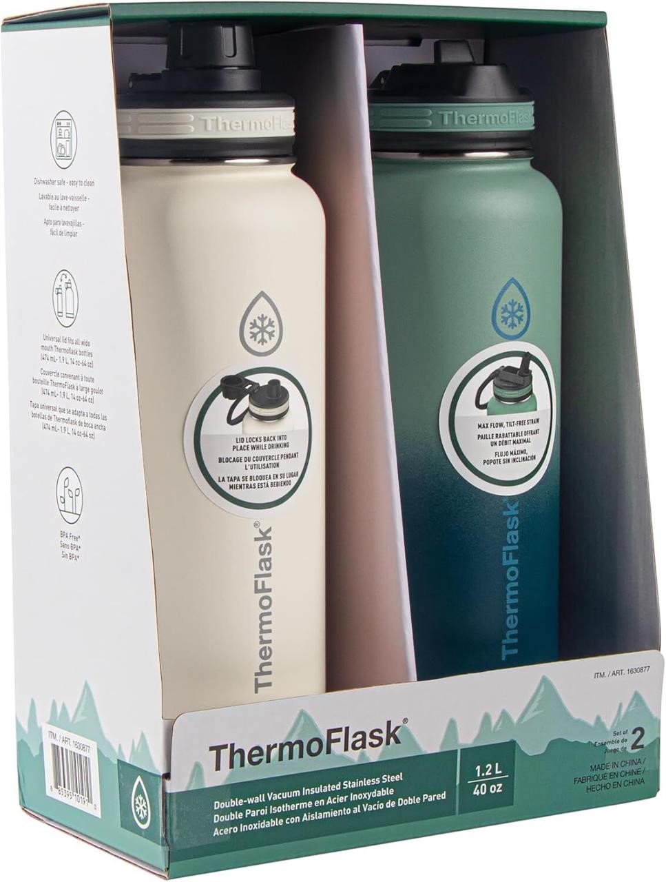Thermoflask 40oz Insulated Water Bottles, 2-pack