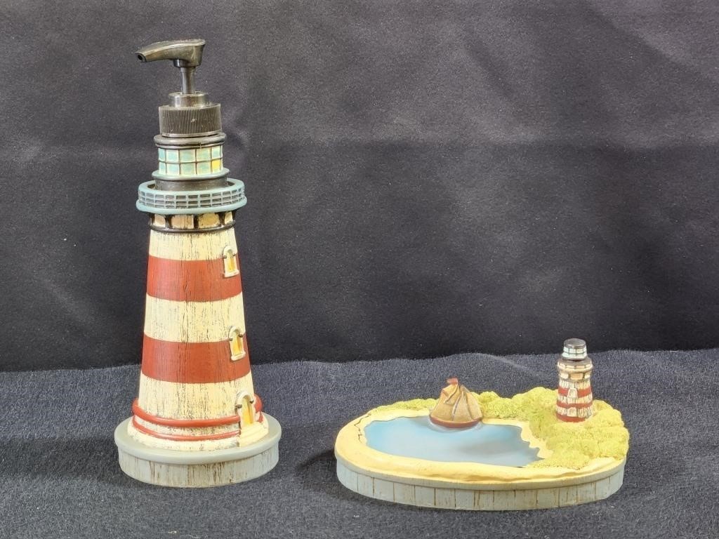 PAINTERLY LIGHTHOUSE SOAP DISPENSER & DISH