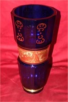 14" Moser Cobalt Blue Vase w/ gold