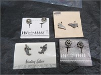 4 Pair Vintage Sterling Silver Screwback Earrings