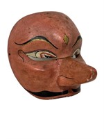 Wooden carved folk art half mask large nose