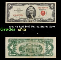 1963 $2 Red Seal United States Note Grades xf