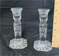 2x 6" Glass / Crystal Candle Stick Holders