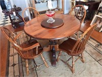 Contemporary Pine round dining table and set