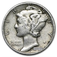 90% Silver Mercury Dime 50-coin Roll Avg Circ