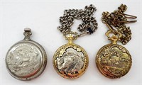 (3) QUARTZ POCKET WATCHES - TRAIN DESIGN