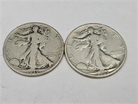 2-1935 S Walking LIberty Silver Half Dollar Coins