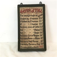 Tavern Sign "Rates of Toll"