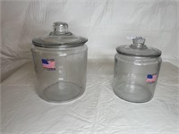 Two USA glass cracker jars