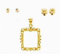 Jewelry 14kt & 18kt Yellow Gold Earrings & Pendant