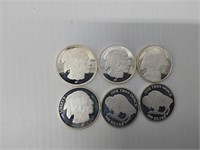 (6) 1 ozt .999 silver rounds