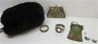 Vtg Coin Bags, Sterling Butterfly's, Fur Hand Warm