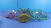 Depression Glass-Green, Yellow, Pink