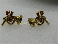Vintage Avon Christmas Horn Earrings, Enameled, Pi