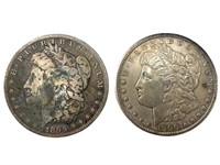 1899 O VG, 1900 XF Morgan Silver dollars