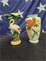 Vintage Crane Vase & Japanese Peacock Vase