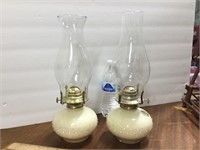 (2) Cream Hobnail Oil Lamps