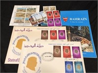 Bahrain First day stamps loose stamps & map