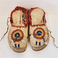 Cheyenne Indian Childs Moccasins Beaded on Canvas