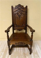 Tall Back Louis XV Style Oak Armchair.