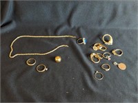 SOME GOLD: BASEBALL PENDANT, NECKLACE, 10 RINGS