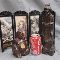 2 Chinese rosewood carvings and a plastic 4