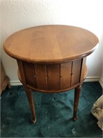 Midcentory Round Wooden Accent Table 25 tall x 22