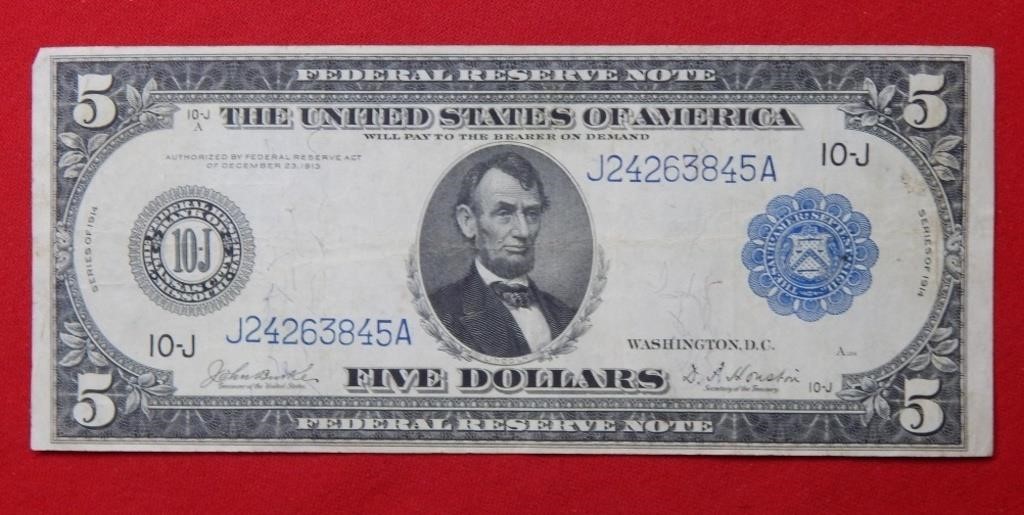 1914 $5 Federal Reserve Note Large Size