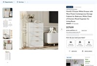 N1046  Homfa 5 Drawer White Dresser