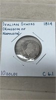 1814 Italian States 10 Soldi Silver Coin