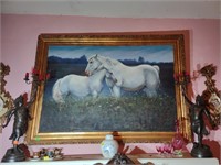 Monumental Oil on Canvas Larry Adams Pr of Horses