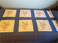 Twin size hand embroidered/hand stitched quilt