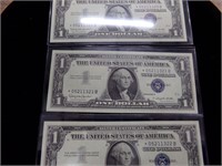 3- 1957 silver certificates star note in sequence