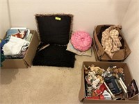 Box w/ knick knacks, pillow, misc