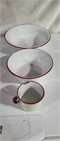 Enamel bowls and cup