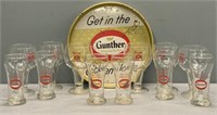 Gunther Beer Advertising Tray & Glass Lot