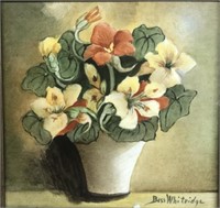 Bess Witridge hand painted tile of flowers in